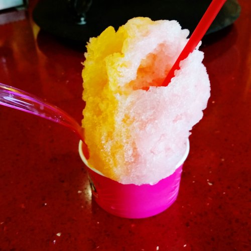 guava and passion fruit shave ice